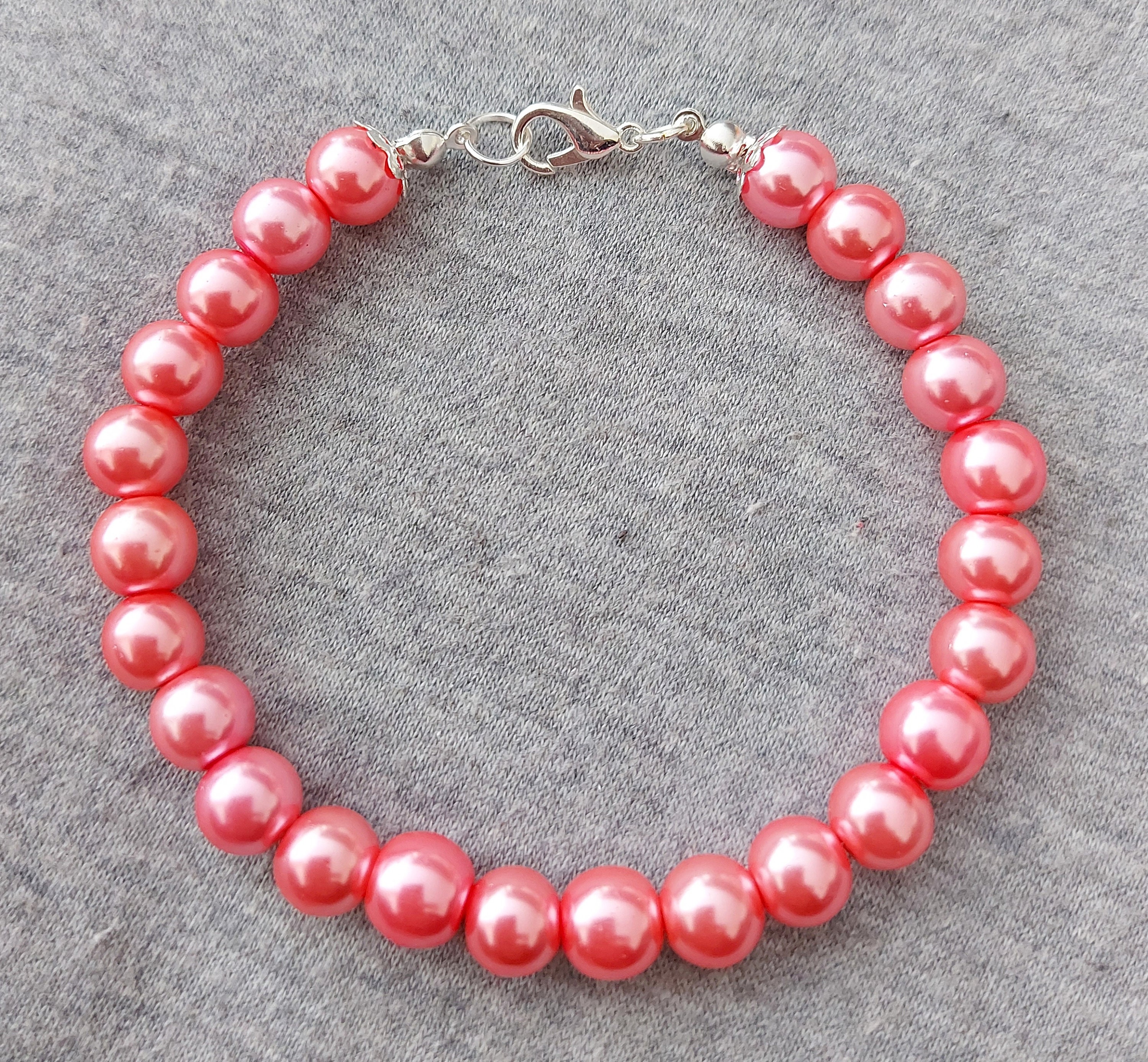 8mm Coloured Glass Bead Bracelet with Silver Lobster Clasp & Etsy
