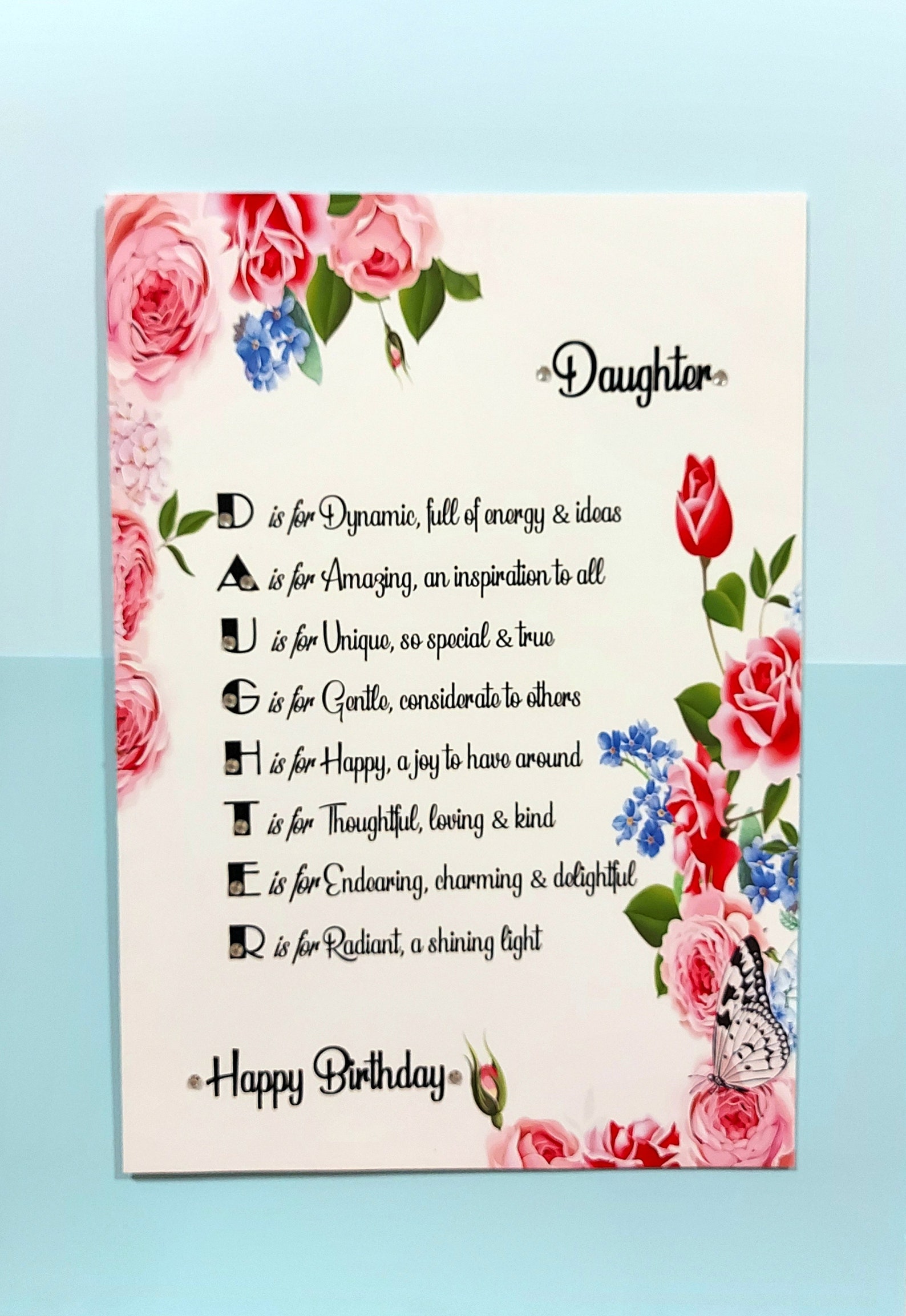 A5 'Daughter Poem' Birthday Card Roses Design Card Etsy