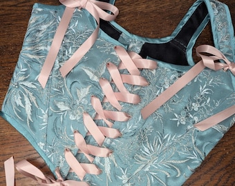 Small Sage Grey Lace Corset Stays 18th Century Renaissance Bodice