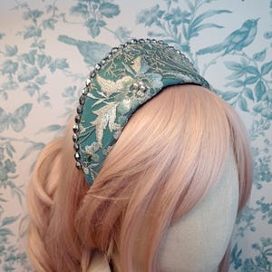 Silver Teal Lace Kokoshnik French Hood Renaissance Fantasy Wreath Tiara Hair Accessory