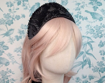 Black Lace Kokoshnik French Hood Gothic Renaissance Wreath Tiara Hair Accessory