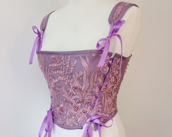 Small Lilac Renaissance Corset Stays 18th Century Vintage Fantasy Lace Bodice