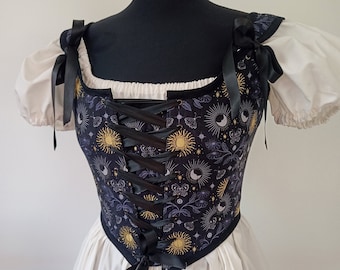 XS Celestial Witch Corset Stays Reversible 18th Century Renaissance Bodice With Modesty Panel