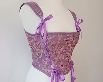 Lilac Renaissance Corset Stays 18th Century Vintage Fantasy Lace Bodice