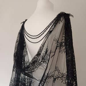 Black Lace Fantasy Wedding Cape Beaded Back Necklace Jewellery Cathedral Length