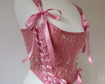 Mauve Pink Renaissance Corset Stays 18th Century Vintage Rose Lace Bodice