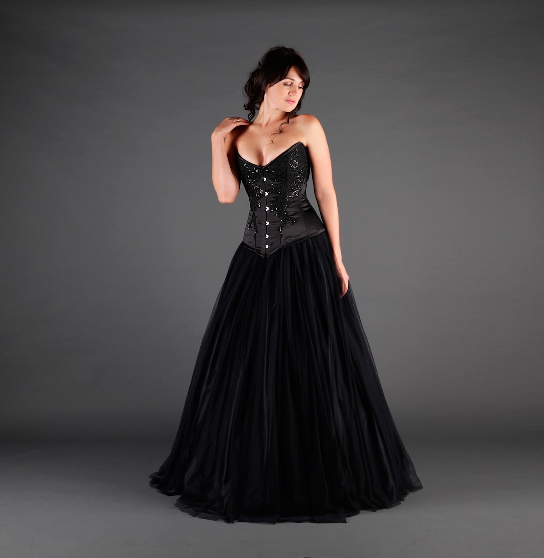 QUEEN Black Gothic Corset Wedding Dress Tulle Skirt Etsy