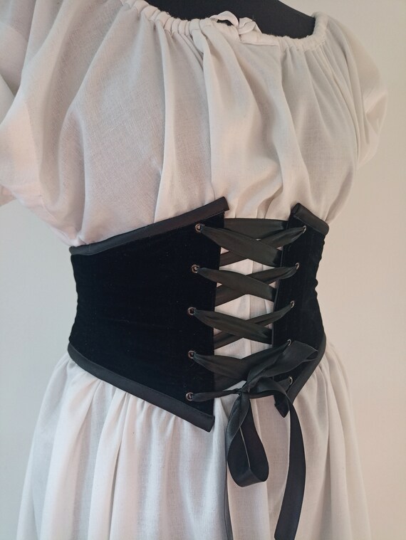 Small Black Velvet Underbust Corset Belt Front Lacing Renaissance Costume Etsy UK