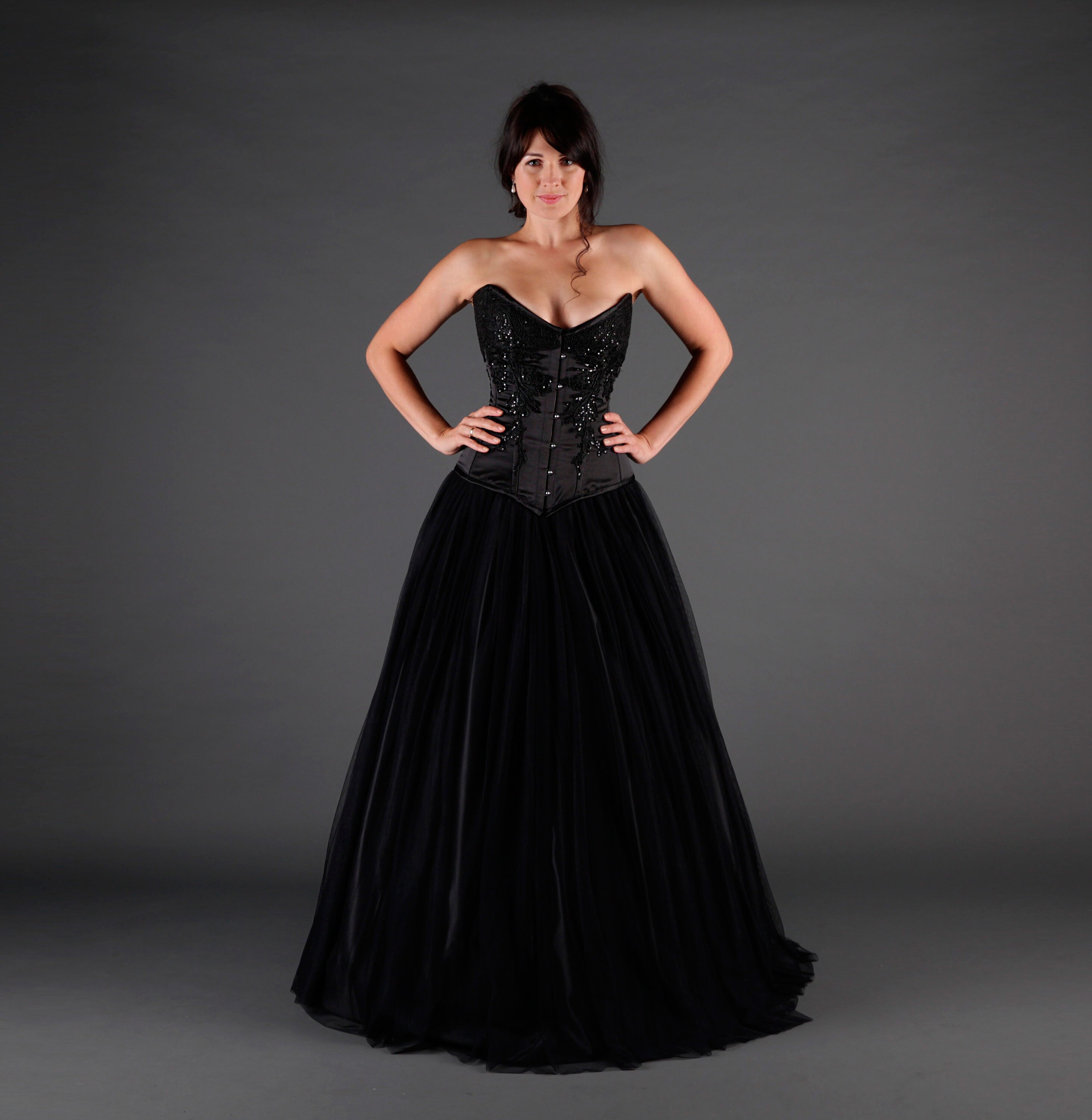 Black Gothic Corset Fantasy Wedding Dress Tulle Skirt