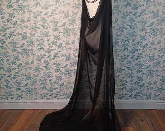 Black Fantasy Wedding Cape Beaded Back Necklace Jewellery Cathedral Length Gothic Cloak