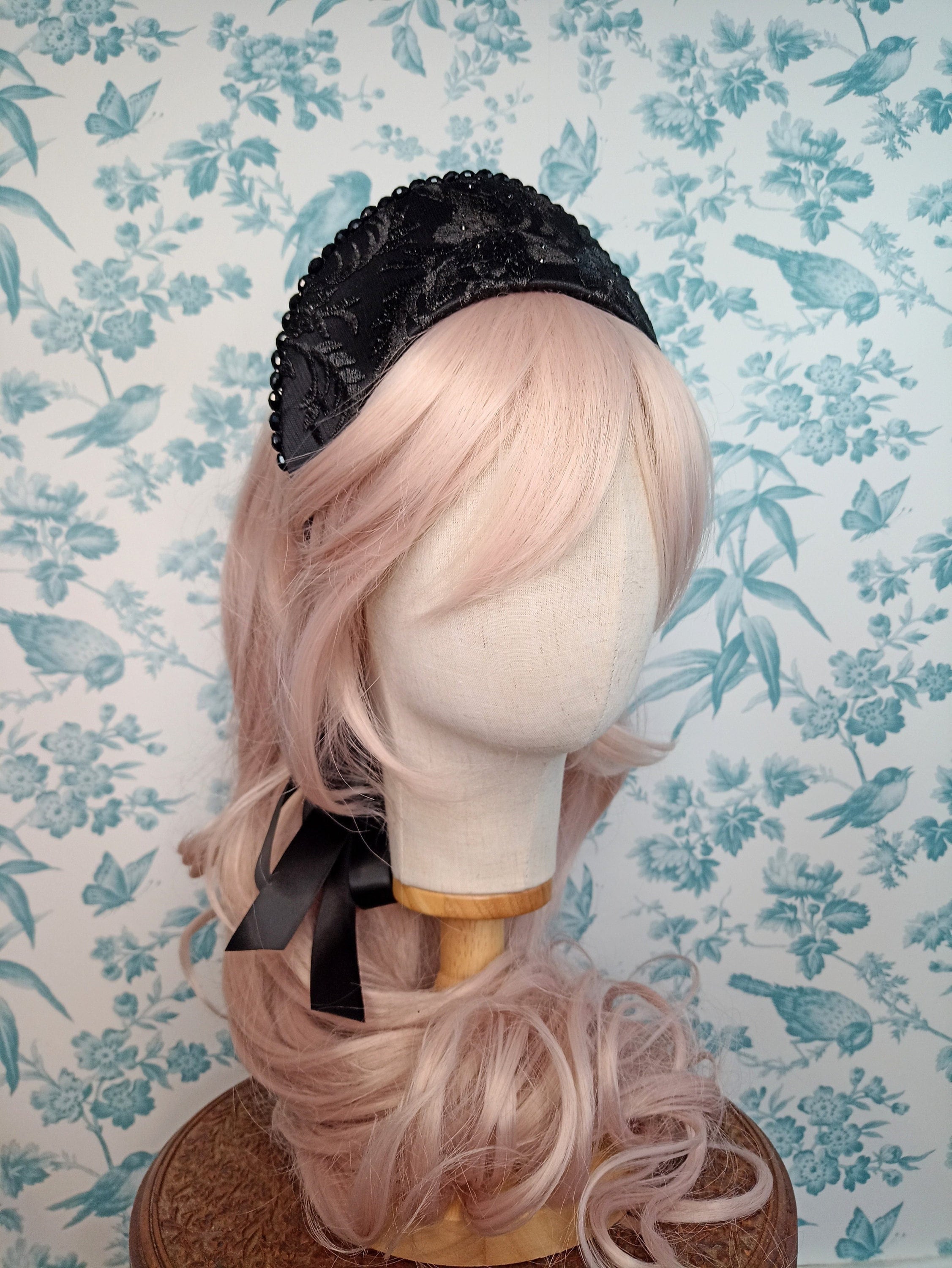 Black Lace Kokoshnik French Hood Gothic Renaissance Wreath Tiara Hair Accessory