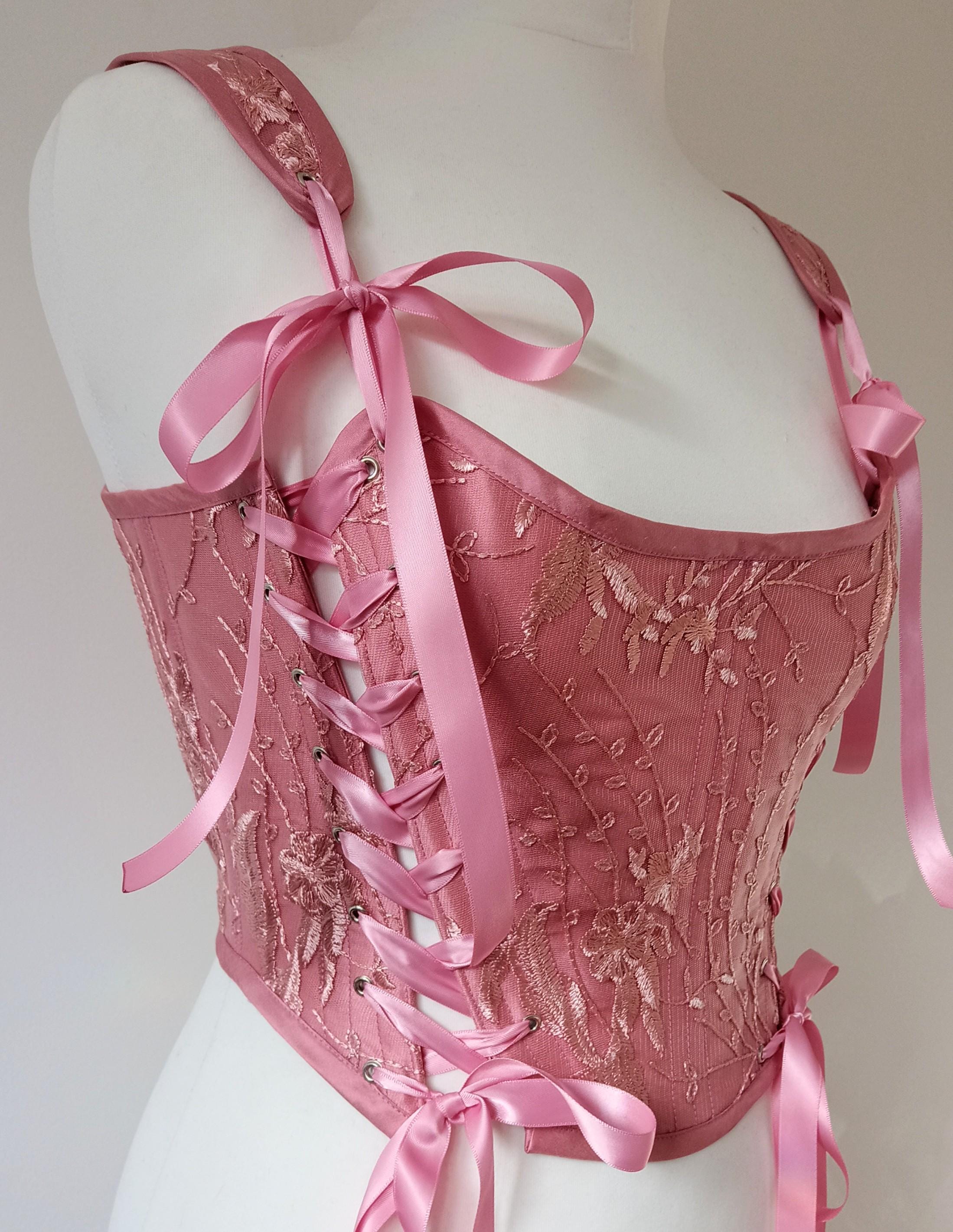 Mauve Pink Renaissance Corset Stays 18th Century Vintage Rose Lace