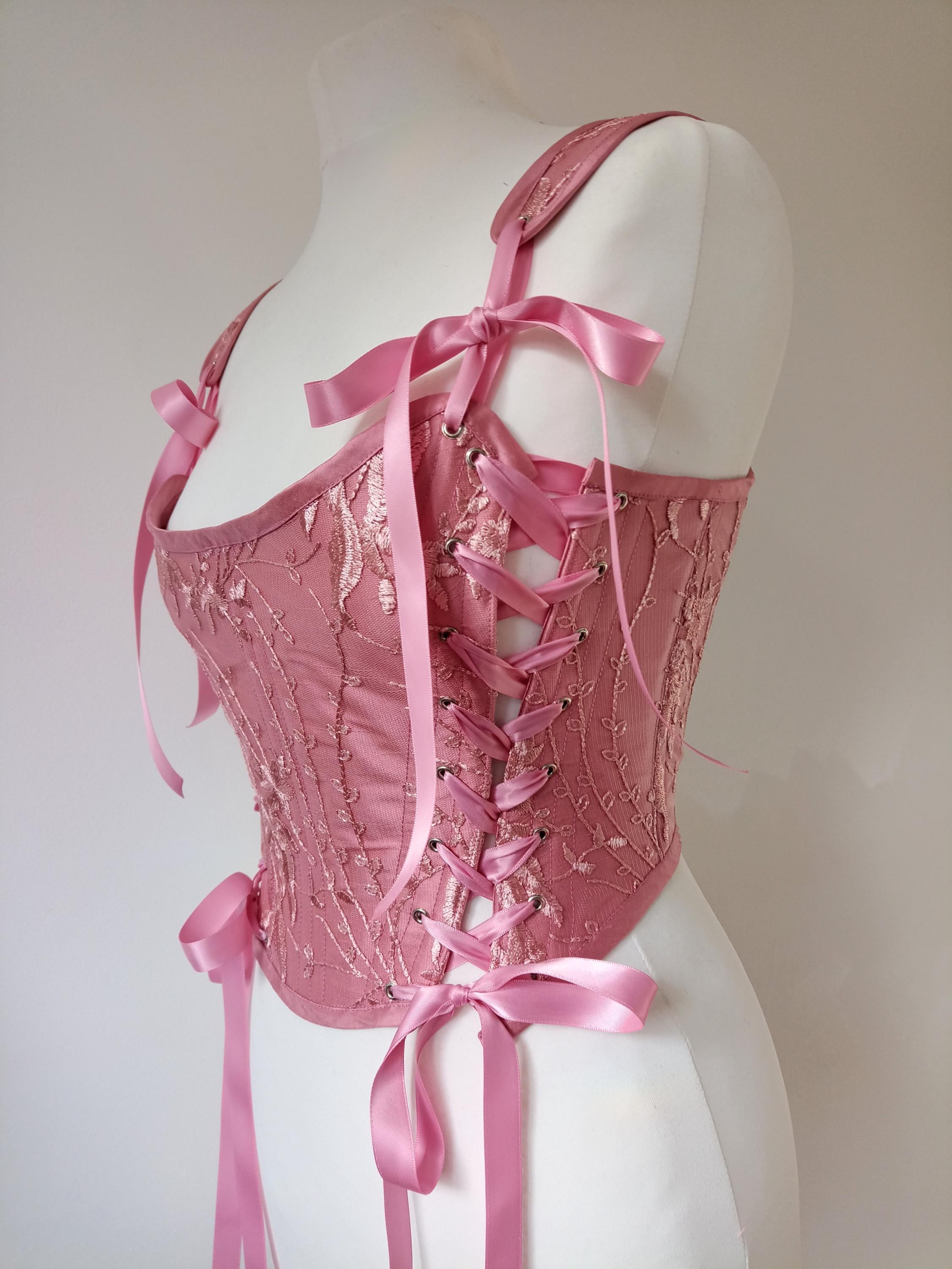 yilon CORSET LACE CAMI ピンク Small Mauve Pink Renaissance Corset Stays 18th Century Vintage