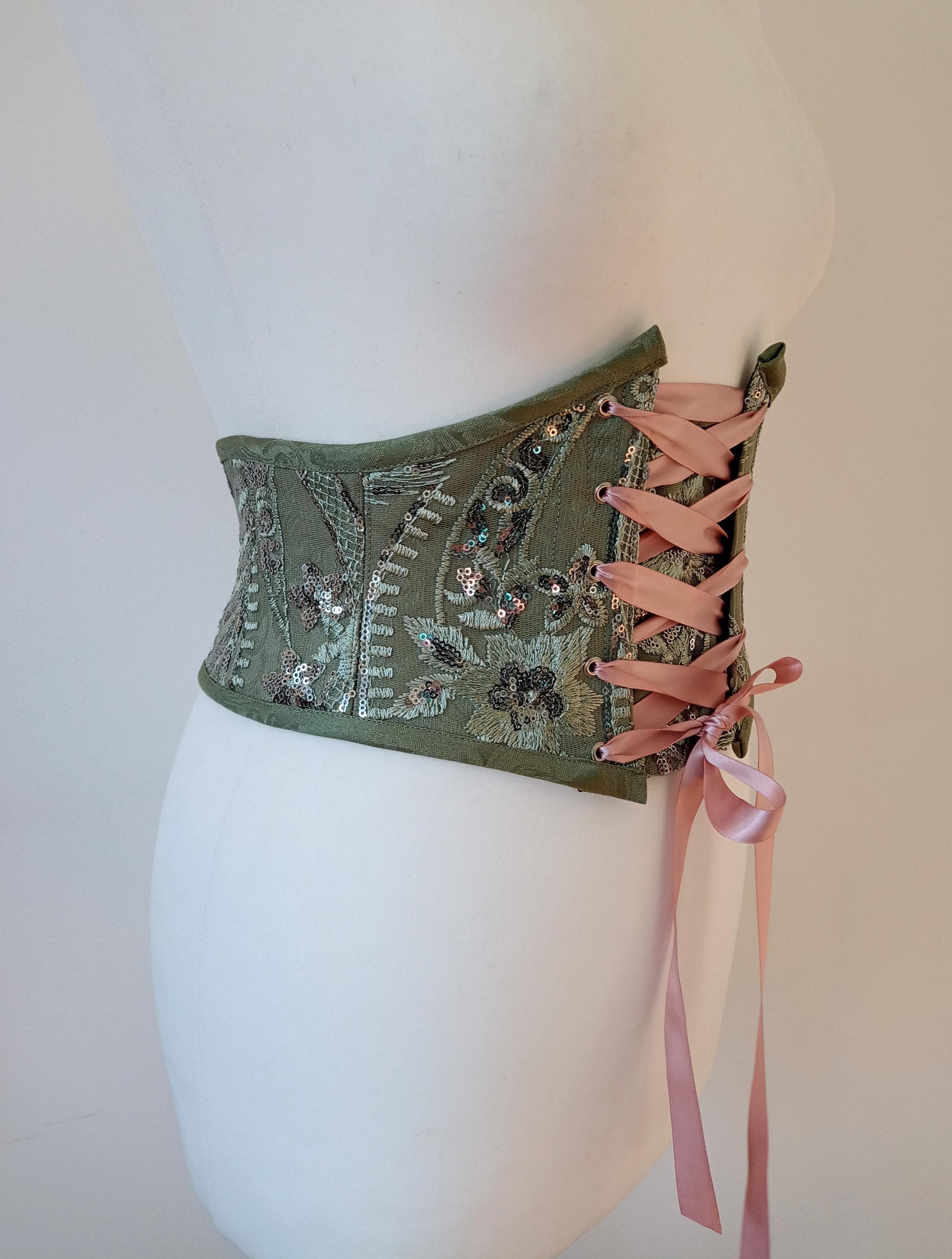 Sage Green Lace Corset Belt Front Lacing Renaissance Costume 