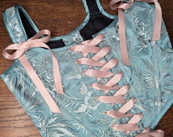 Sage Grey Lace Corset Stays 18th Century Renaissance Bodice