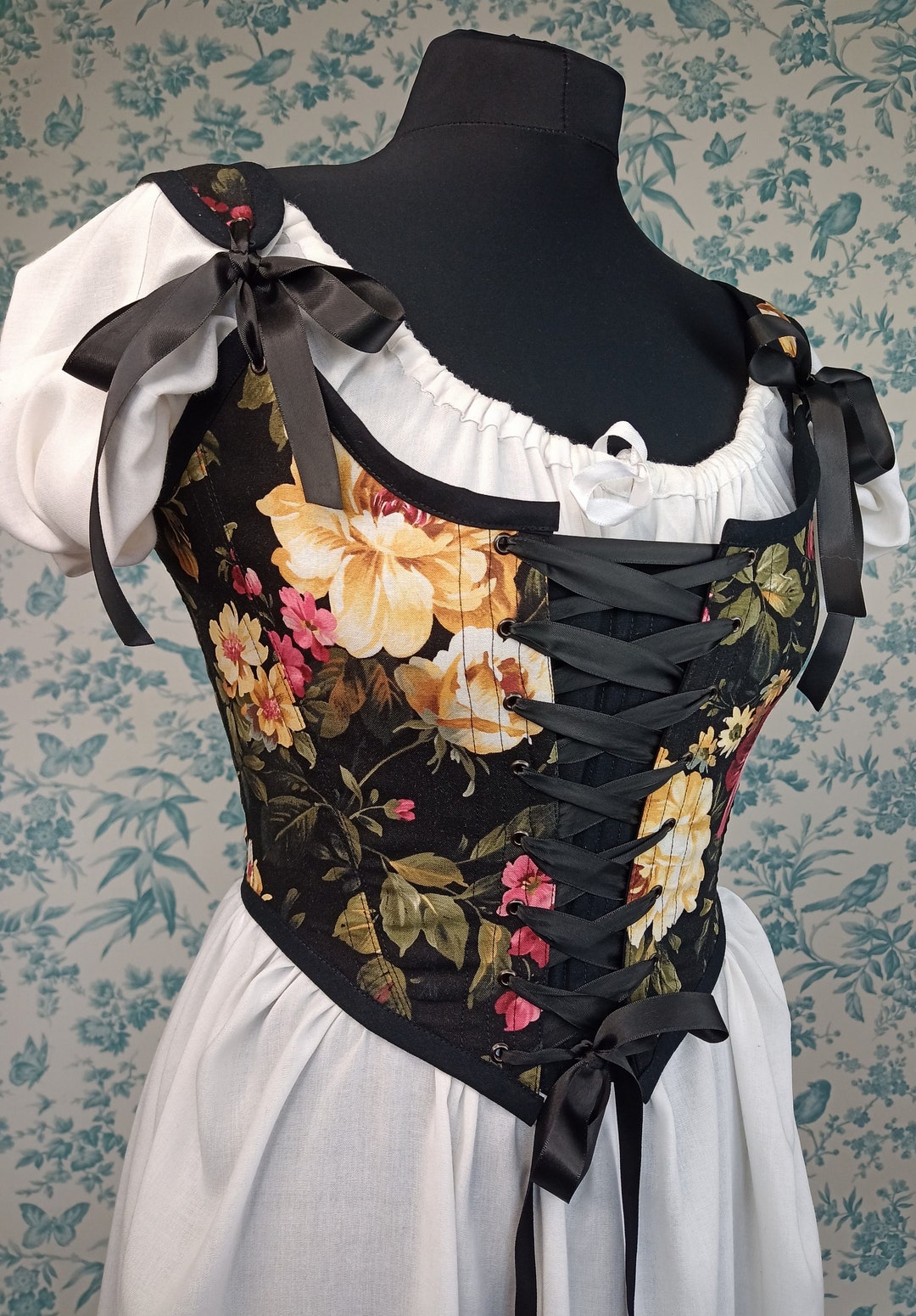 Small Black Renaissance Corset Stays 18th Century Costume Floral ...
