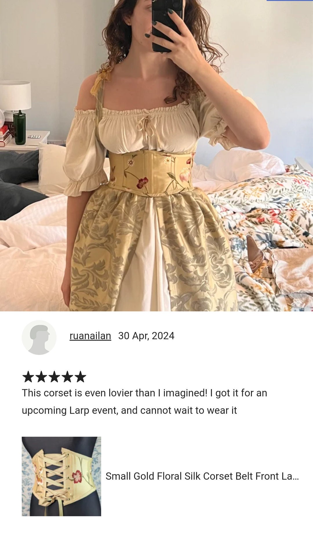 Gold Floral Silk Corset Belt Front Lacing Renaissance  display picture 3