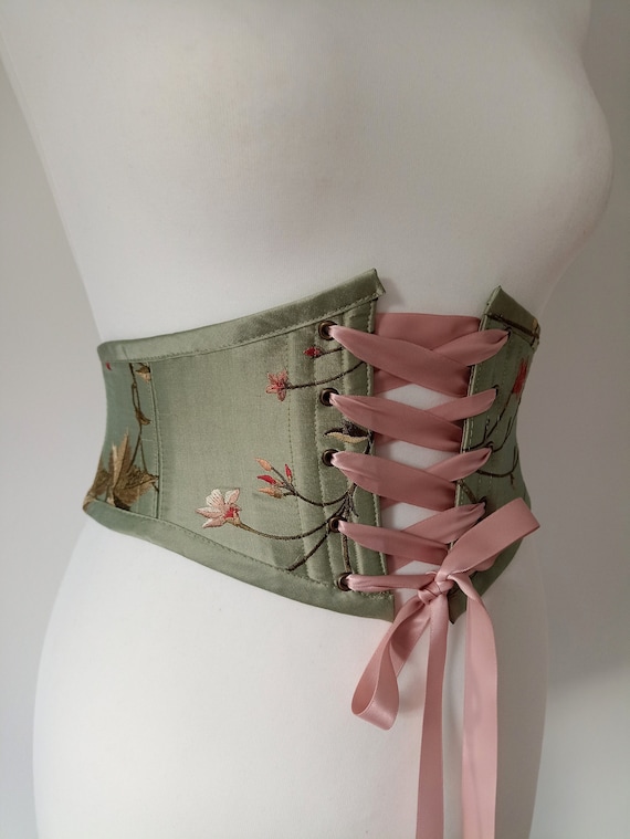 Sage Green Floral Lace Corset Suspender Thong