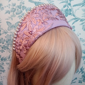 Lilac Lace Pearl Kokoshnik French Hood Renaissance Fantasy Wreath Tiara Hair Accessory Fairy Crown