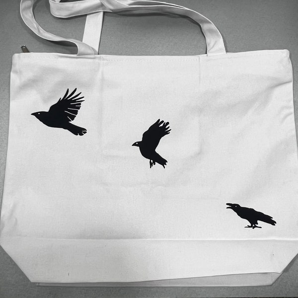 Black Bird Zipped Tote