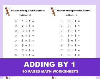 10 Printable Addition Math Worksheets. Adding By 1. Numbers 1-20. Preschool, 1st Grade, 2nd Grade Math.