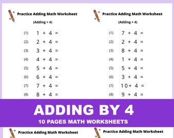 Addition Math Worksheets, Adding By 4, Numbers 1-20 (PDF Pattern)