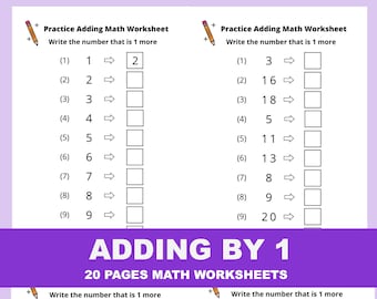Adding By 1 Math Worksheets, Numbers 1-30 (Printable PDF)