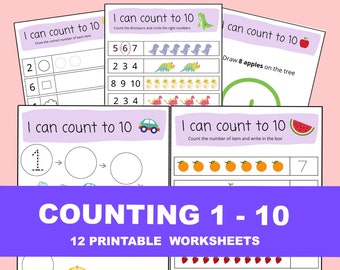 I Can Count to 10. 12 Printable Counting Worksheets. Preschool Math Activity