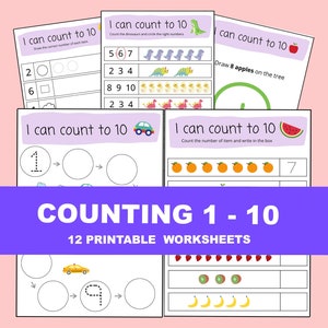 I Can Count to 10. 12 Printable Counting Worksheets. Preschool Math Activity