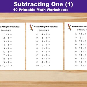 10 utskrivbara matteblad med subtraktion. Subtraktion av 1. Tal 1-20. Förskola, matematik för årskurs 1