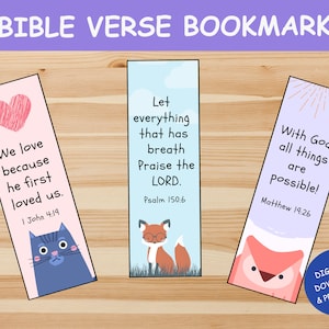 3 Printable Bible Verse Bookmarks, Scripture Bookmarks, Faith Bookmarks, Religious Bookmarks for kids- Digital download