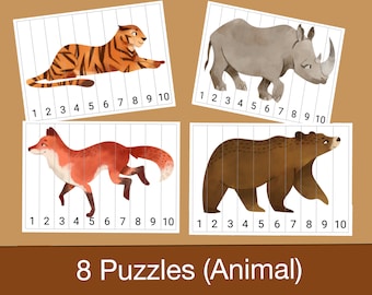 8 Animal Printable Number Sequence Puzzles. number 1-10.