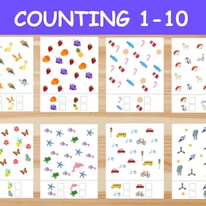 Number Counting 1-10. 8 Printable Math Worksheets for Kids, Kindergarten