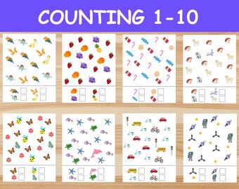 Number Counting 1-10. 8 Printable Math Worksheets for Kids, Kindergarten