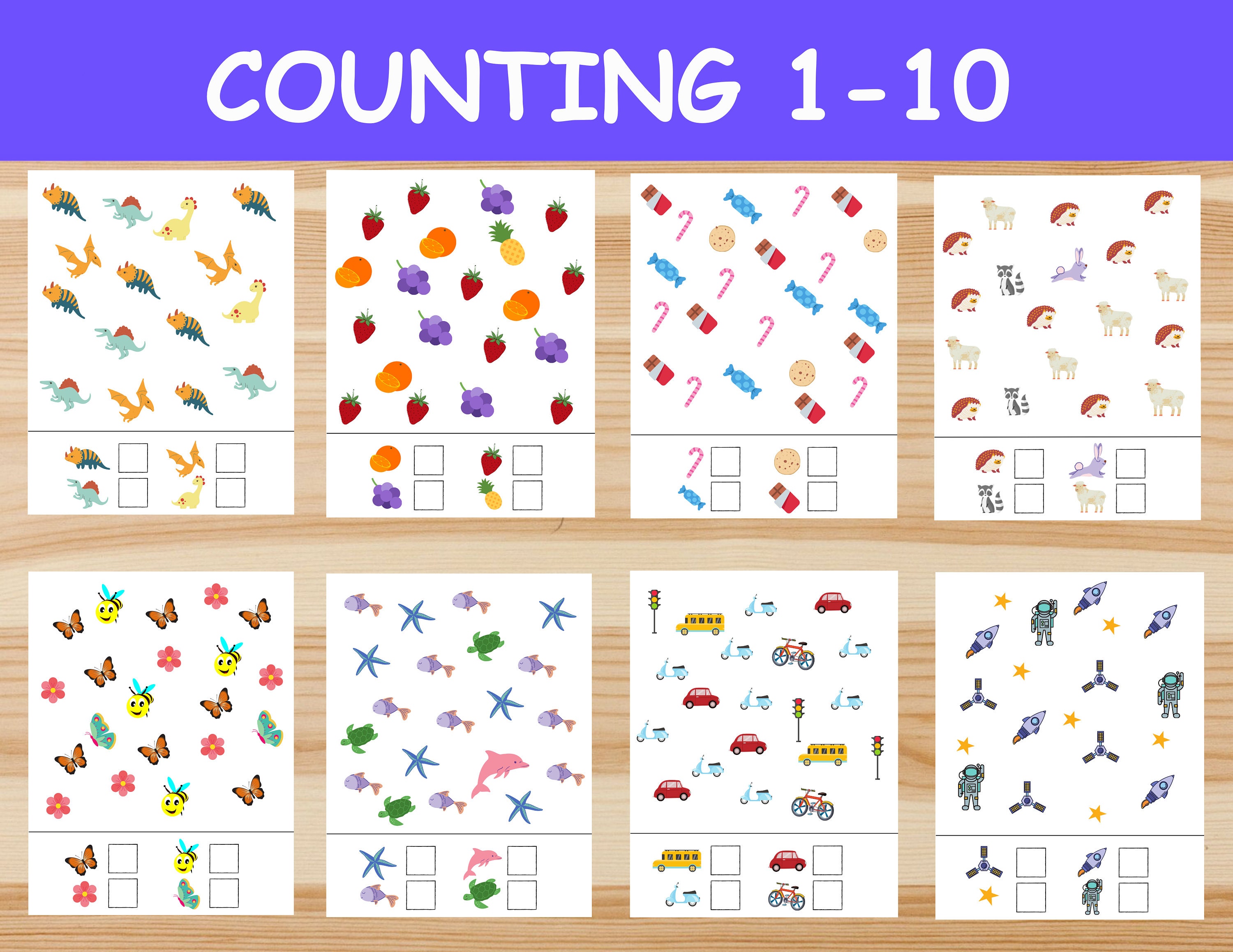 number counting 1 10 8 printable math worksheets for kids etsy