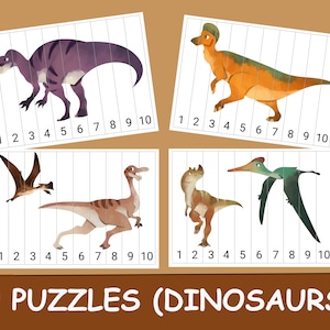 9 Dinosaurs Printable Number Sequence Puzzles. number 1-10.