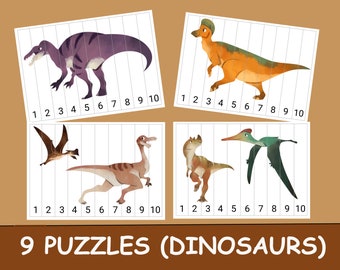 9 Dinosaurs Printable Number Sequence Puzzles. number 1-10.