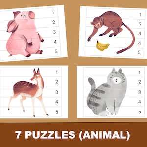 7 Animal Printable Number Sequence Puzzles. number 1-5