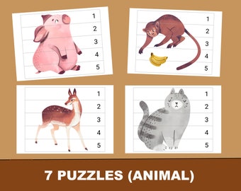7 Animal Printable Number Sequence Puzzles. number 1-5