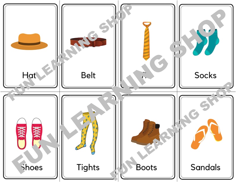 32 Clothing Flashcards / Image Cards for Kids Preschoolers. Etsy