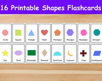 16 Shapes Flashcards / Image Cards for Kids, preschoolers. Nomenclature Cards. Printable Activity. Montessori.