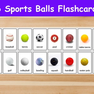 16 Flashcards de bolas esportivas / cartões de imagens para crianças, pré-escolares. Cartões de Nomenclatura. Atividade para impressão. Montessoriano.