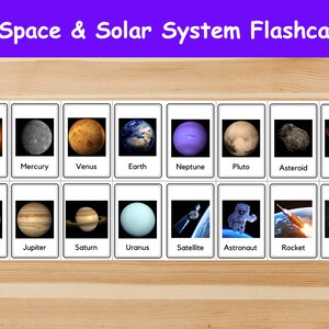16 Space & Solar System Flashcards / Image Cards for Kids, preschoolers. Nomenclature Cards. Printable Activity. Montessori.