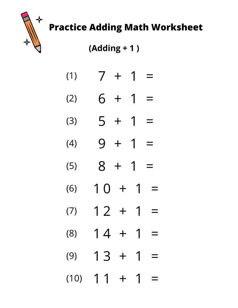 10 Printable Addition Math Worksheets. Adding by 1. Numbers Etsy Israel