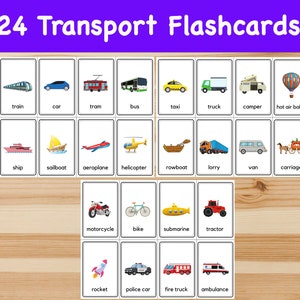 24 Transport Flashcards / Image Cards for Kids, preschoolers. Nomenclature Cards. Printable Activity. Montessori.