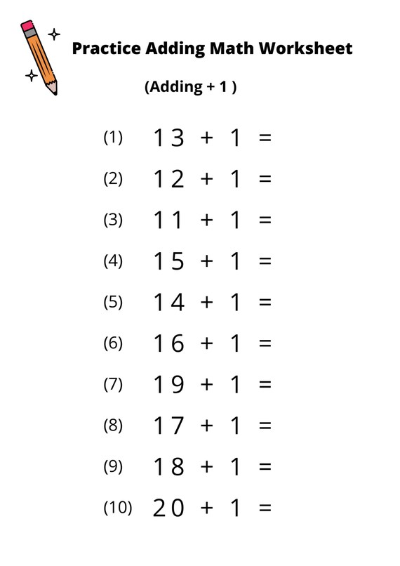 10 printable addition math worksheets adding by 1 numbers etsy singapore