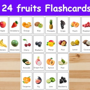 24 cartes-éclair de fruits/cartes illustrées pour enfants. Cartes de nomenclature. PDF imprimable. Montessori. préscolaire