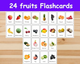 24 Fruits Flashcards / Image Cards for Kids. Nomenclature Cards. PDF Printable. Montessori. preschool