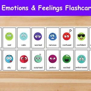 16 Emotions & Feelings Flashcards / Image Cards for Kids, preschoolers. Nomenclature Cards. Printable Activity. Montessori.