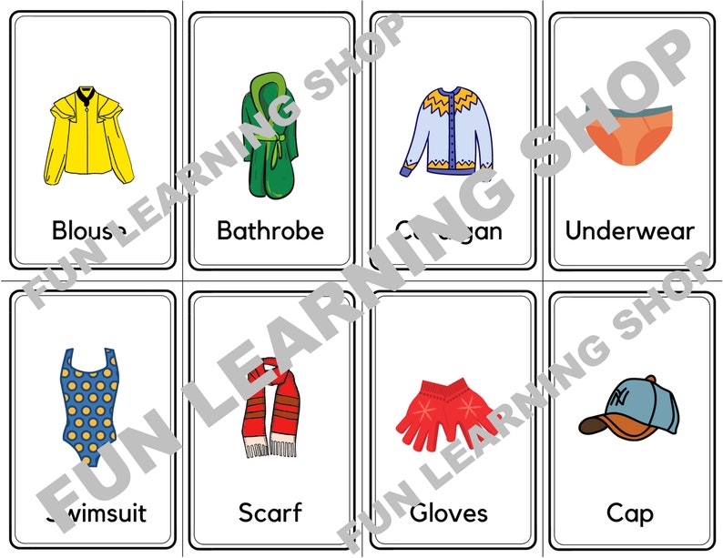 32 Clothing Flashcards / Image Cards for Kids Preschoolers. Etsy